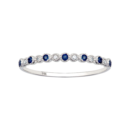 10k White Gold Genuine Sapphire and Diamond Petite Stackable Band