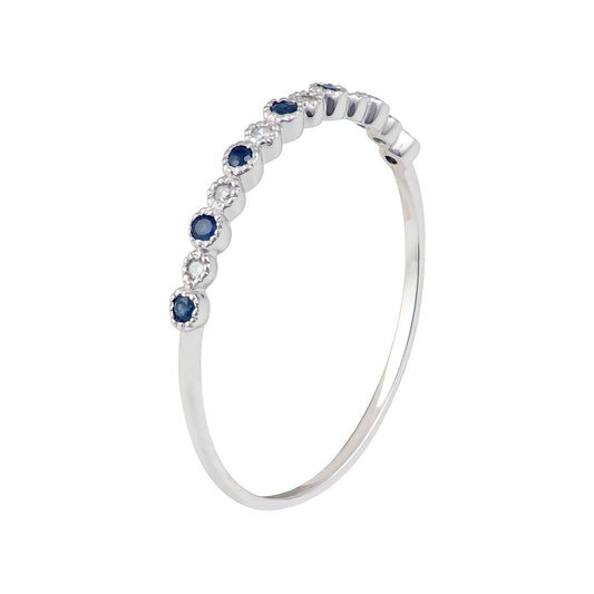 10k White Gold Genuine Sapphire and Diamond Petite Stackable Band