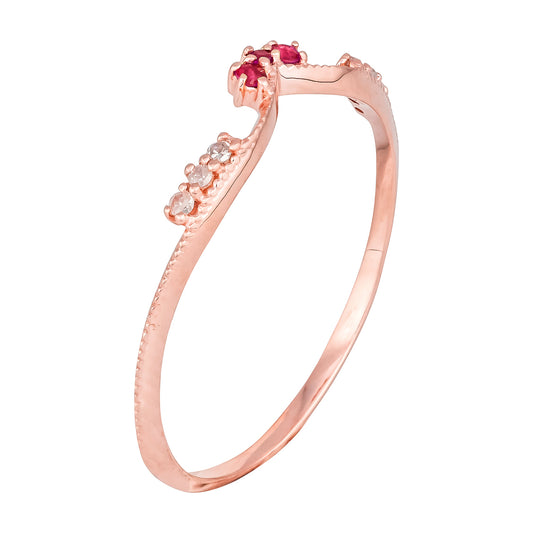 10k Rose Gold Curved Genuine Ruby and Diamond Band Guard