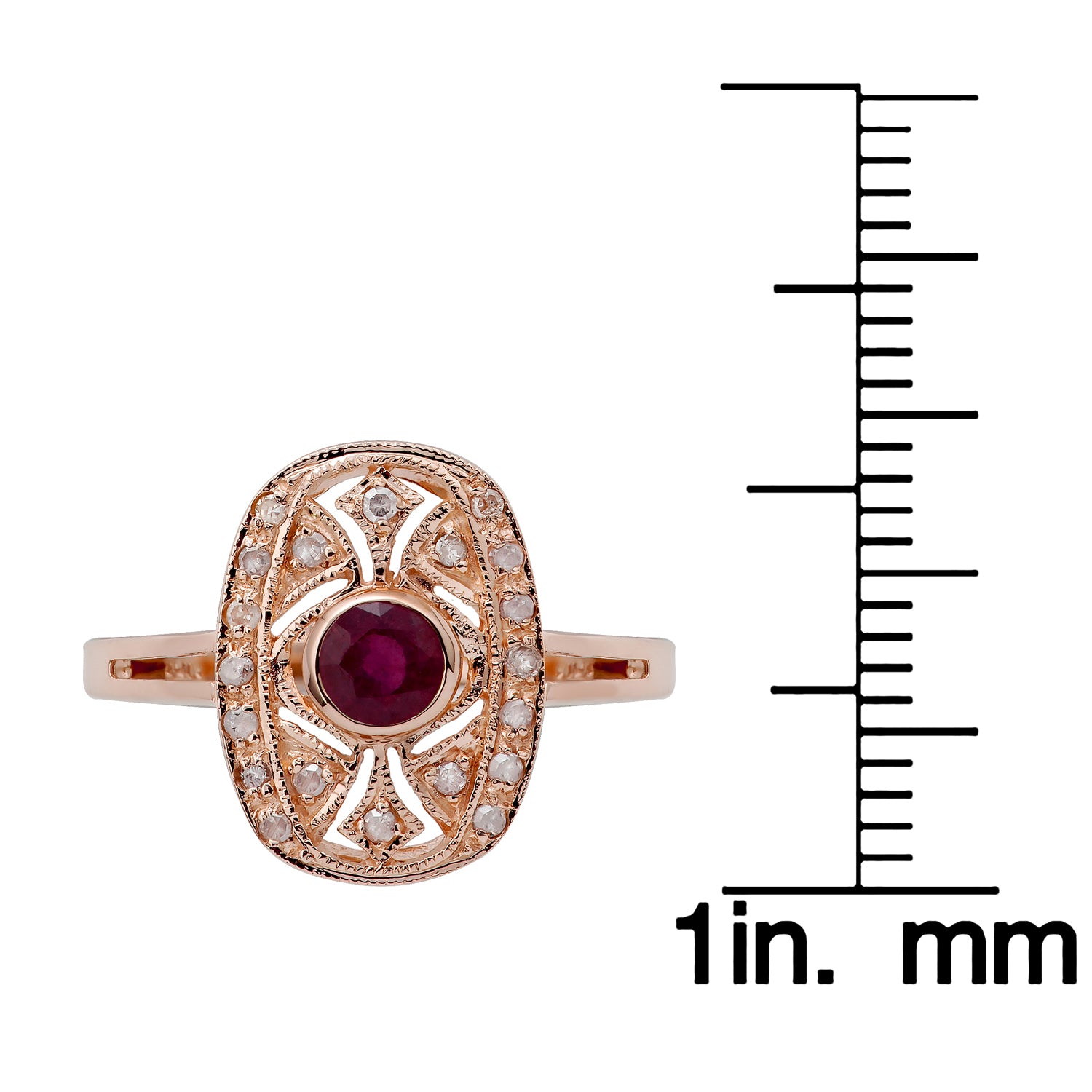 10k Rose Gold Vintage Style Genuine Round Ruby and Diamond Ring
