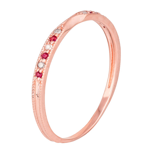 10k Rose Gold Vintage Style Ruby and Diamond Stackable Band