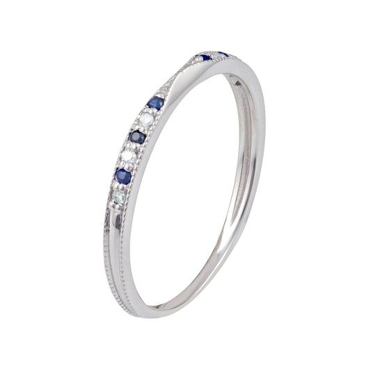 10k White Gold Vintage Style Sapphire and Diamond Stackable Band