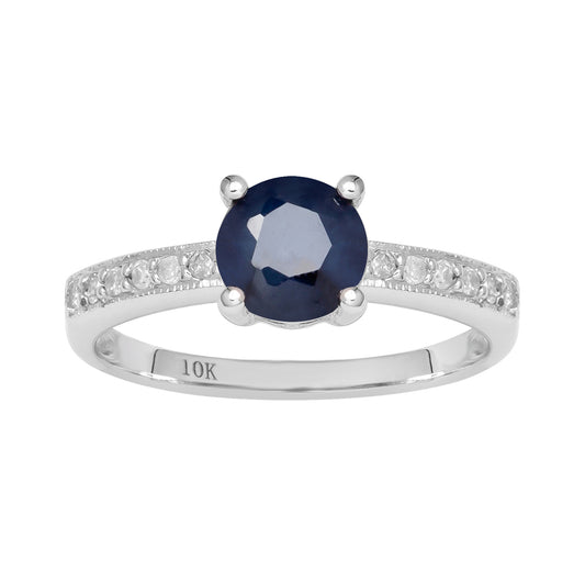 10k White Gold Genuine Round Sapphire and Diamond Ring