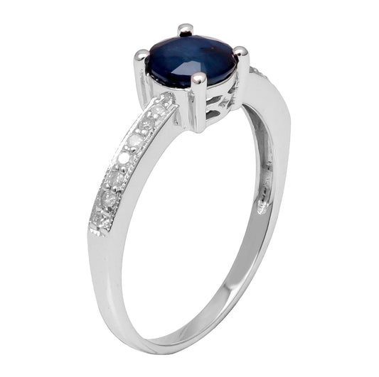 10k White Gold Genuine Round Sapphire and Diamond Ring