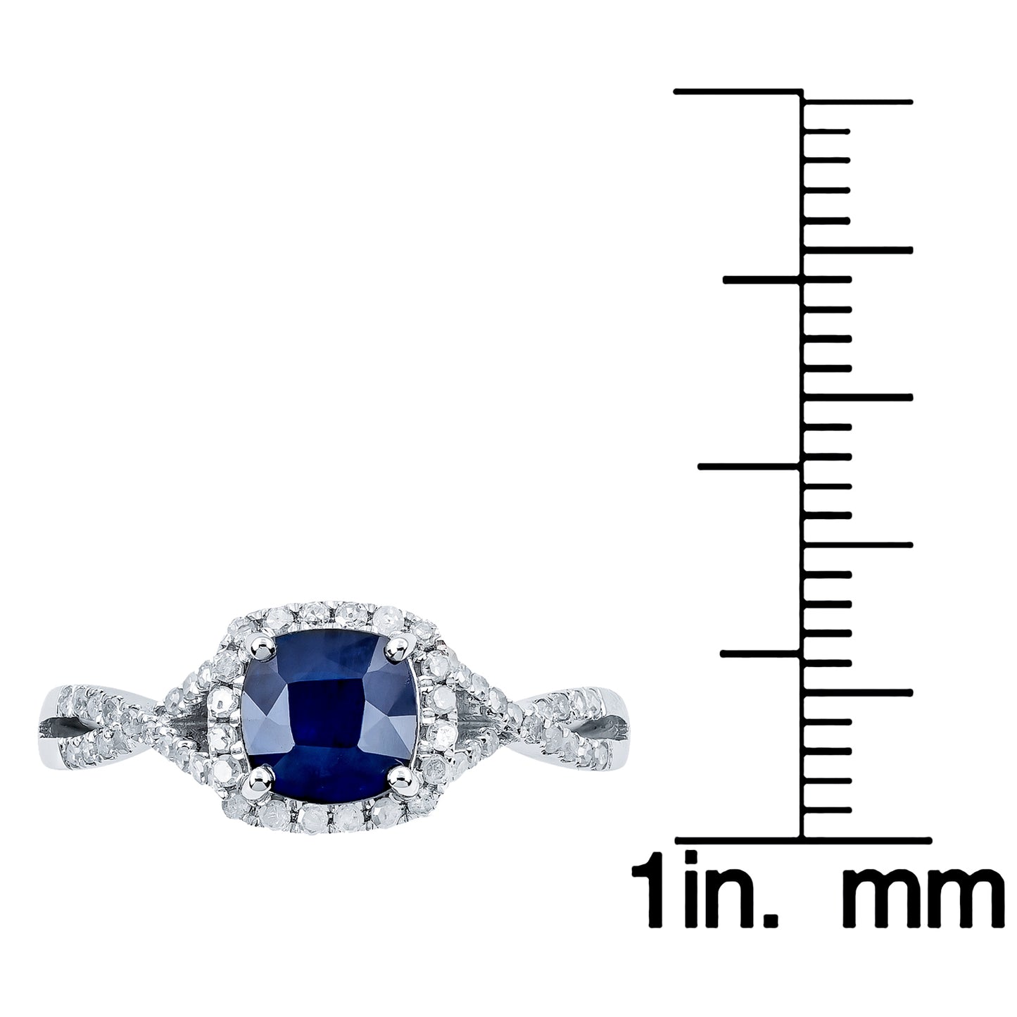 10k White Gold Genuine Cushion Sapphire and Diamond Halo Ring