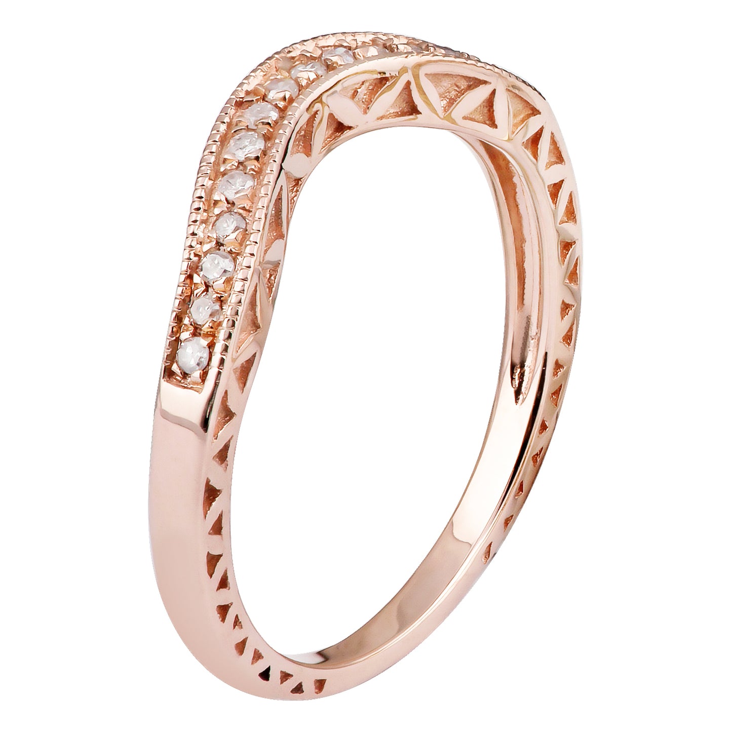 10k Rose Gold Curved Vintage Style Diamond Band (1/10 cttw, H-I Color, I1-I2 Clarity)