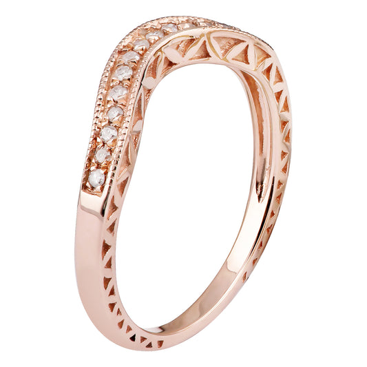 10k Rose Gold Curved Vintage Style Diamond Band (1/10 cttw, H-I Color, I1-I2 Clarity)