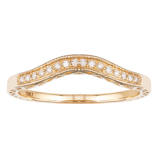 10k Yellow Gold Curved Vintage Style Diamond Band (1/10 cttw, H-I Color, I1-I2 Clarity)