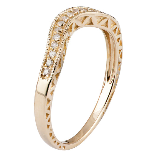 10k Yellow Gold Curved Vintage Style Diamond Band (1/10 cttw, H-I Color, I1-I2 Clarity)