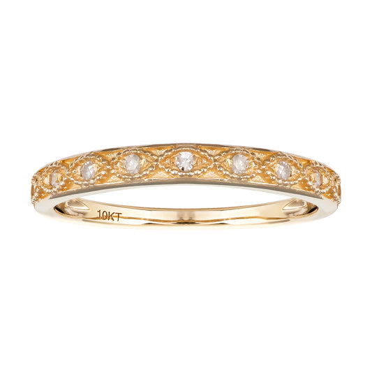 10k Yellow Gold Vintage Style Diamond Wedding Band (1/10 cttw, H-I Color, I1-I2 Clarity)