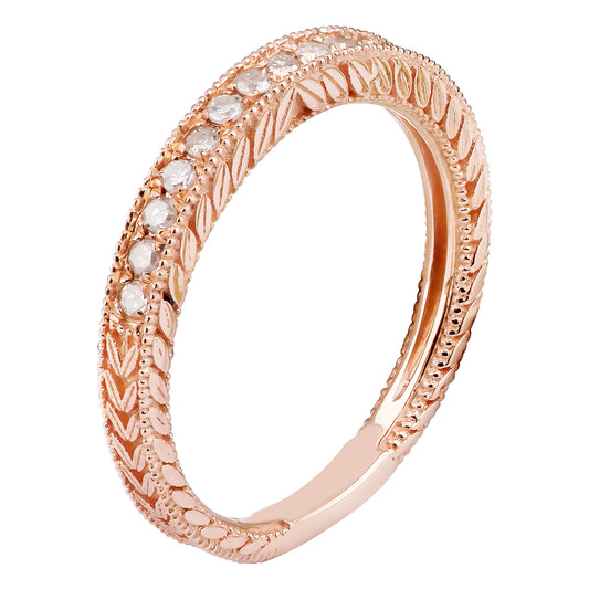 10k Rose Gold Vintage-Style Engraved Diamond Wedding Band (1/5 cttw, H-I, I1-I2)