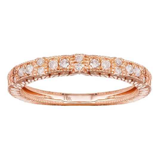 10k Rose Gold Vintage-Style Engraved Diamond Wedding Band (1/5 cttw, H-I, I1-I2)