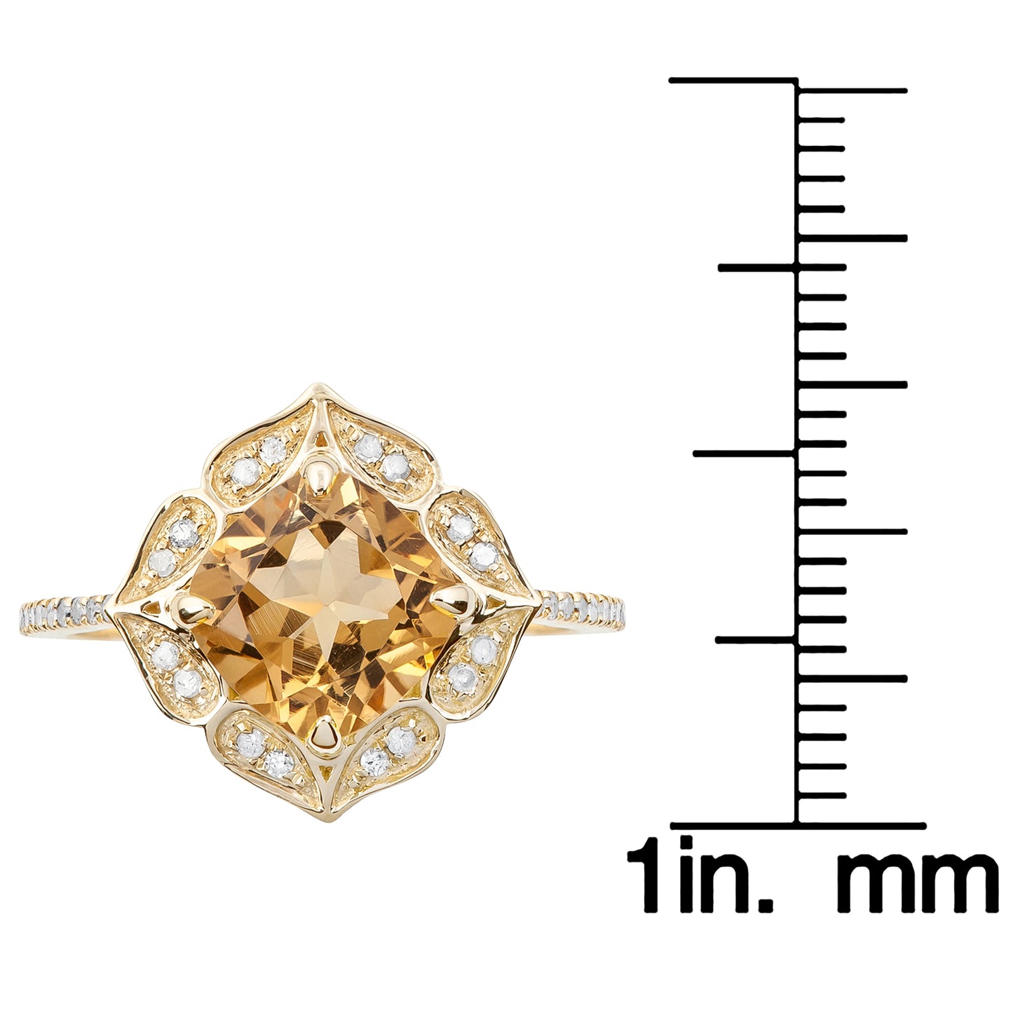 10k Yellow Gold Vintage Style Cushion Citrine and Diamond Ring