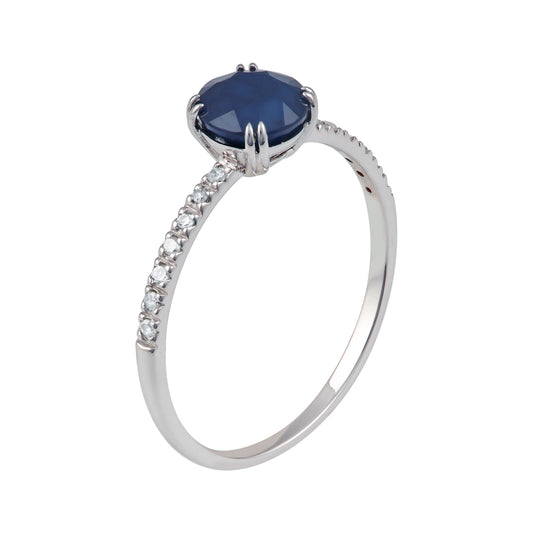 10k White Gold Genuine Round Sapphire and Diamond Ring