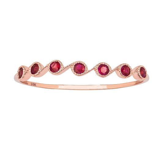 10k Rose Gold Genuine Round Ruby Stackable Band