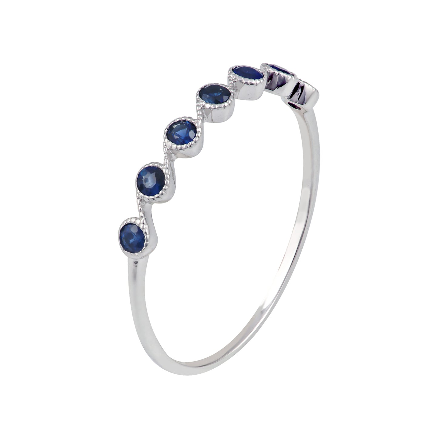 10k White Gold Genuine Round Sapphire Stackable Band