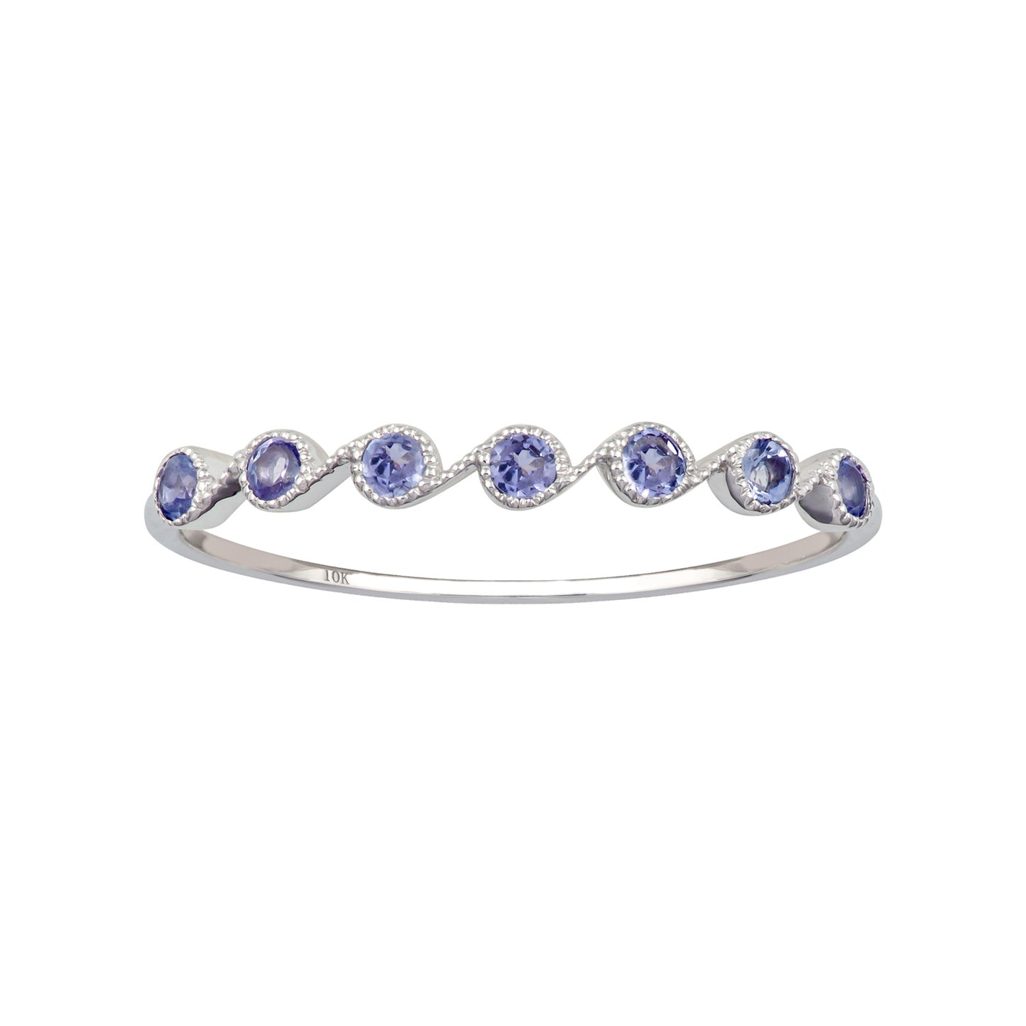 10k White Gold Genuine Round Tanzanite Stackable Band