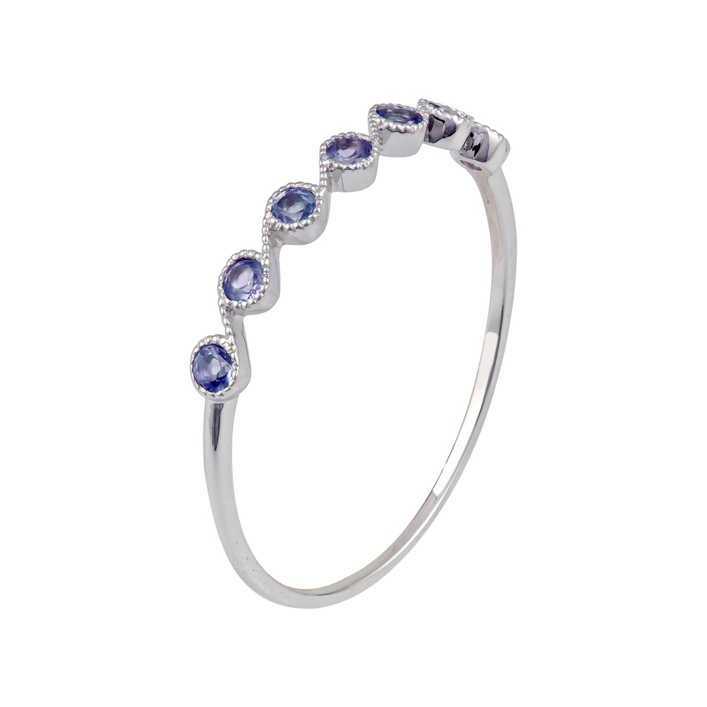 10k White Gold Genuine Round Tanzanite Stackable Band