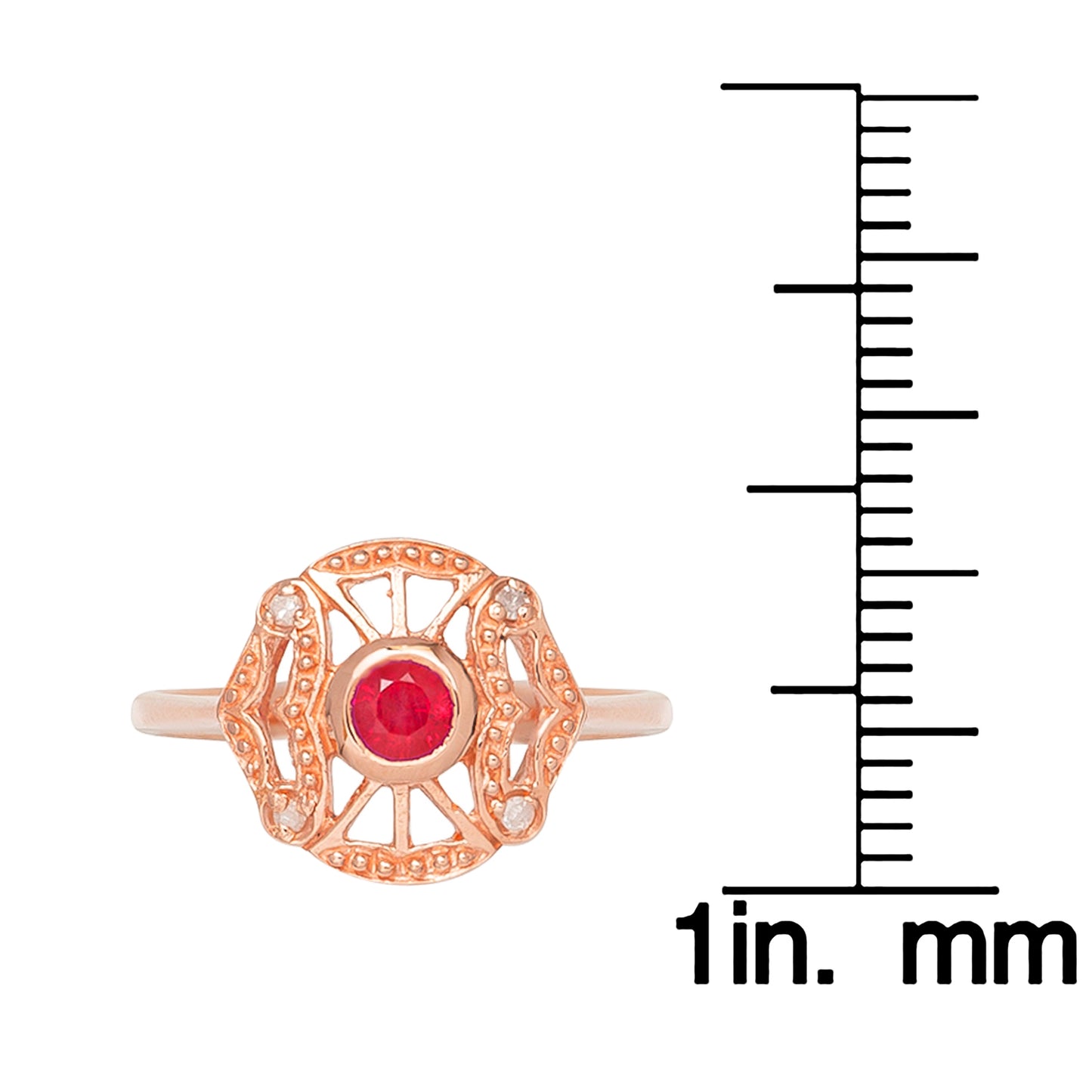 10k Rose Gold Vintage Style Genuine Round Ruby and Diamond Accent Ring