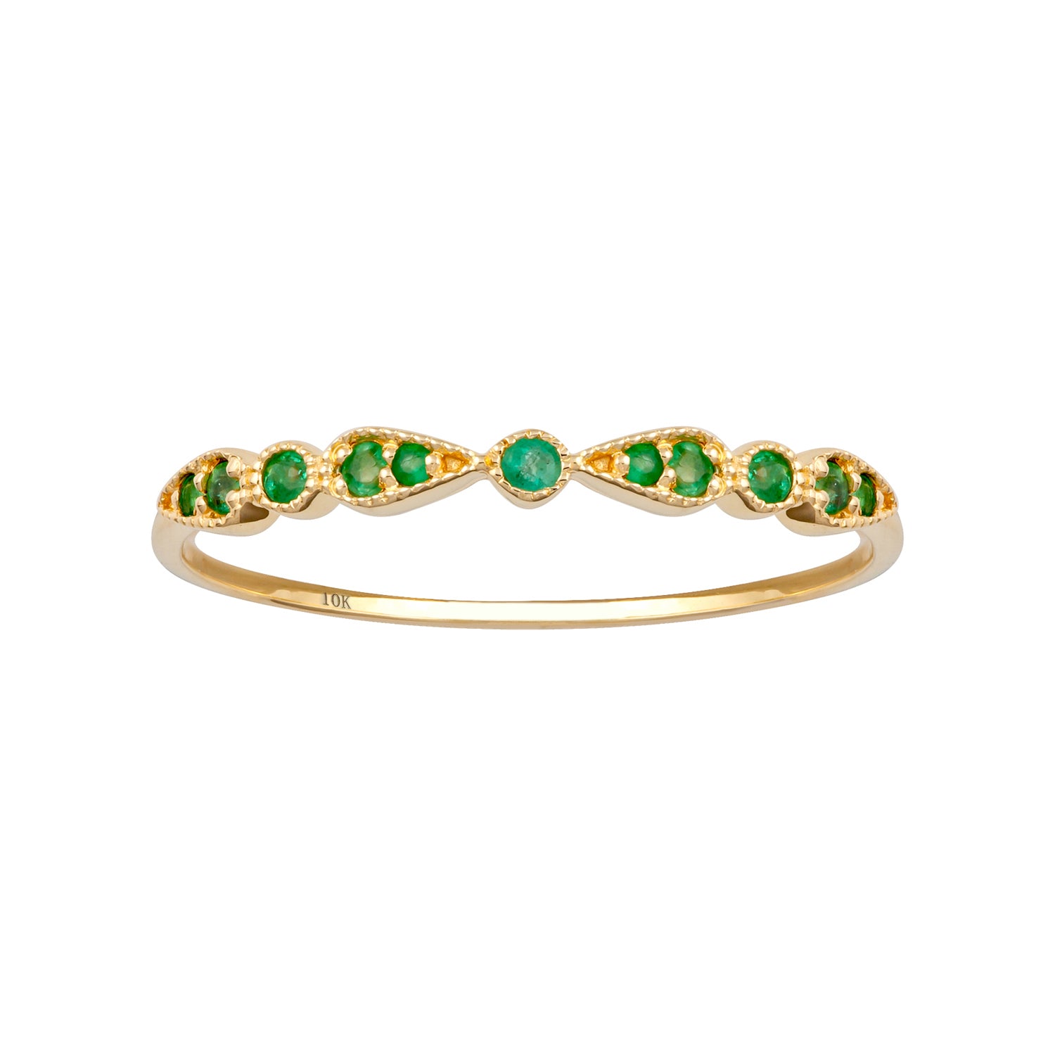 10k Yellow Gold Genuine Round Emerald Stackable Band