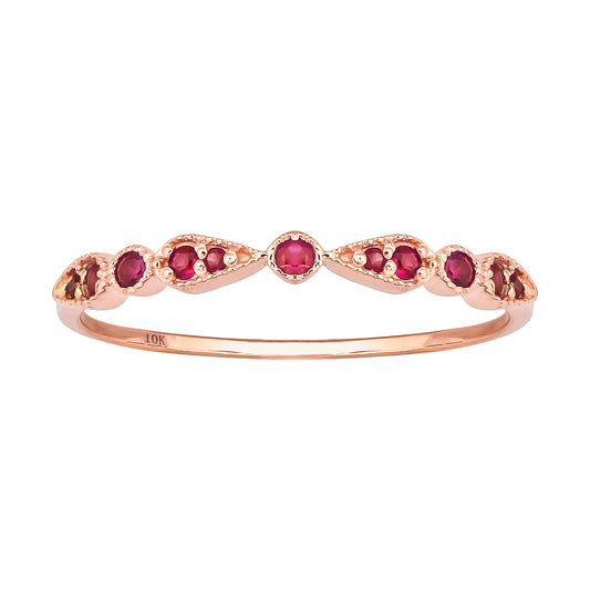 10k Rose Gold Genuine Round Ruby Stackable Band