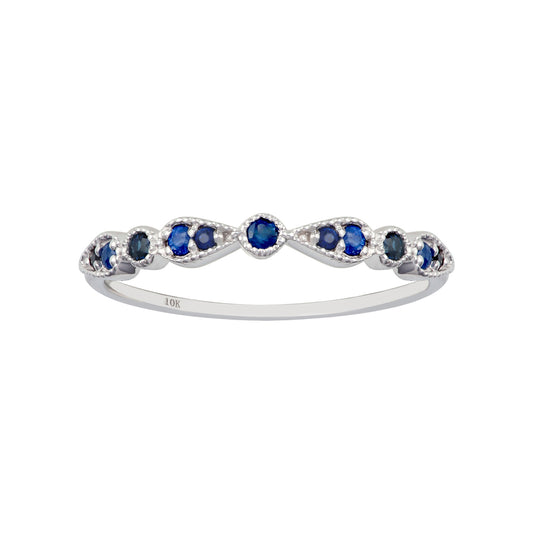 10k White Gold Genuine Round Sapphire Stackable Band