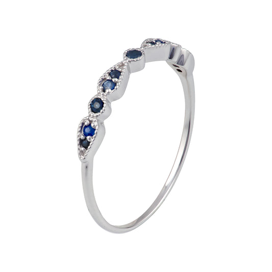 10k White Gold Genuine Round Sapphire Stackable Band