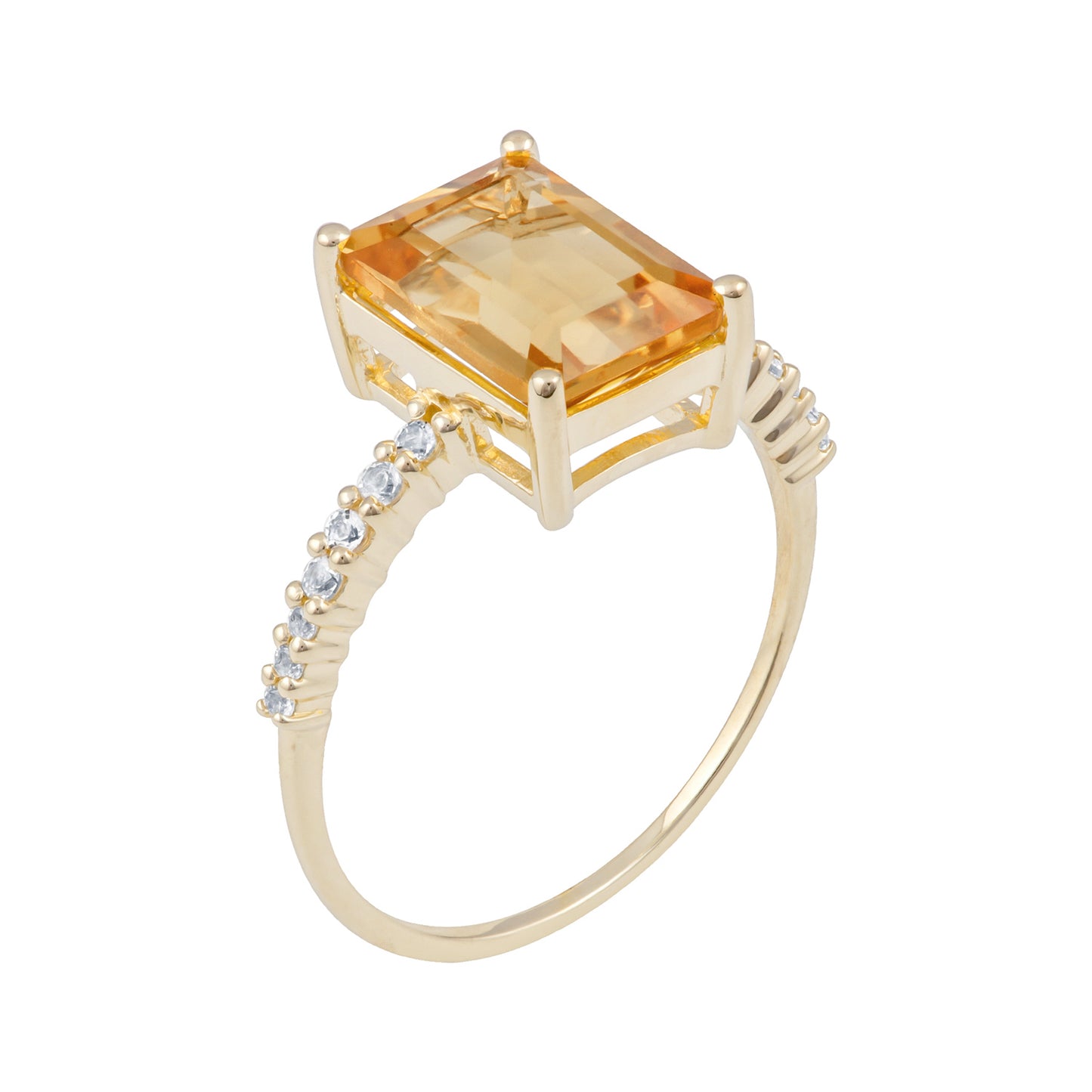 10k Yellow Gold Emerald-Cut Citrine and White Topaz Ring