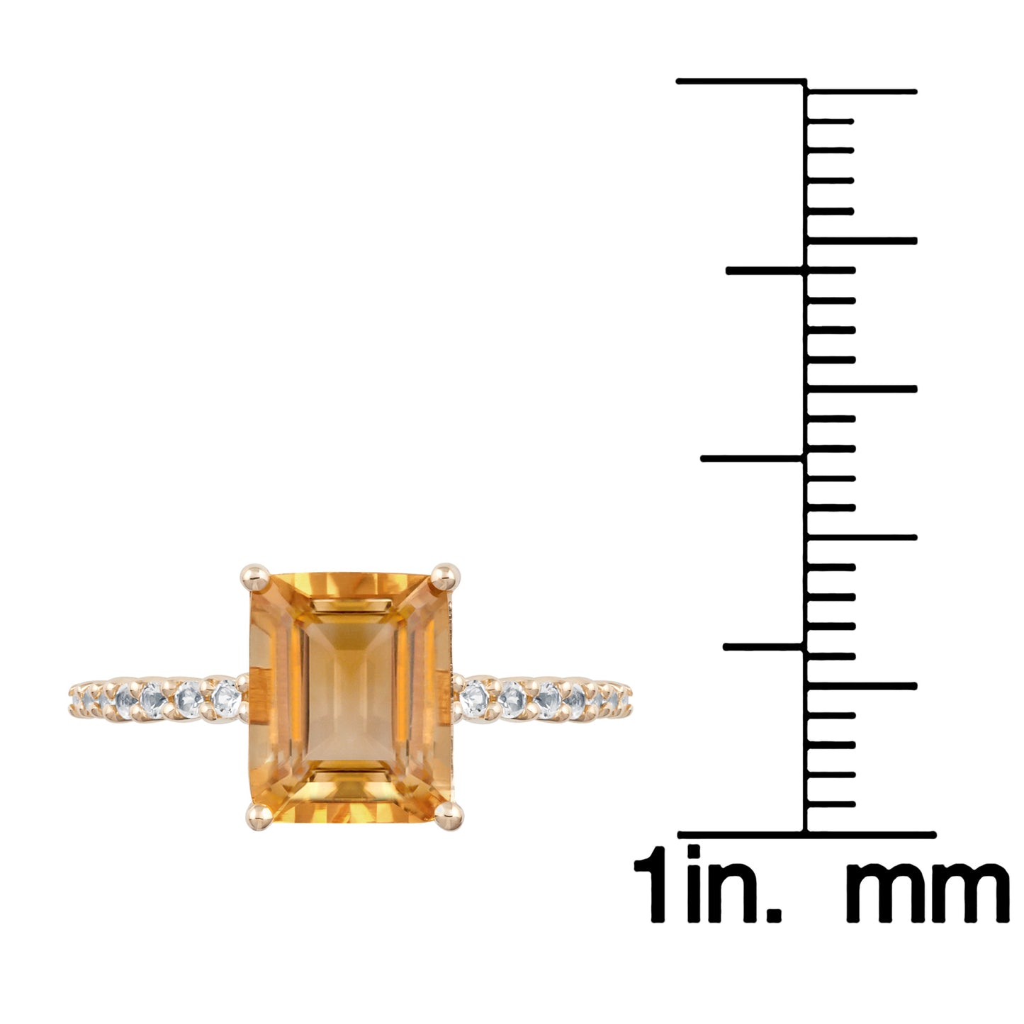 10k Yellow Gold Emerald-Cut Citrine and White Topaz Ring