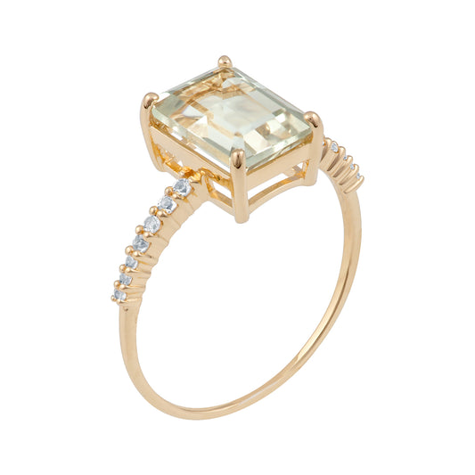 10k Yellow Gold Emerald-Cut Green Amethyst and White Topaz Ring