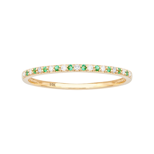 10k Yellow Gold Genuine Emerald and Diamond Petite Stackable Band
