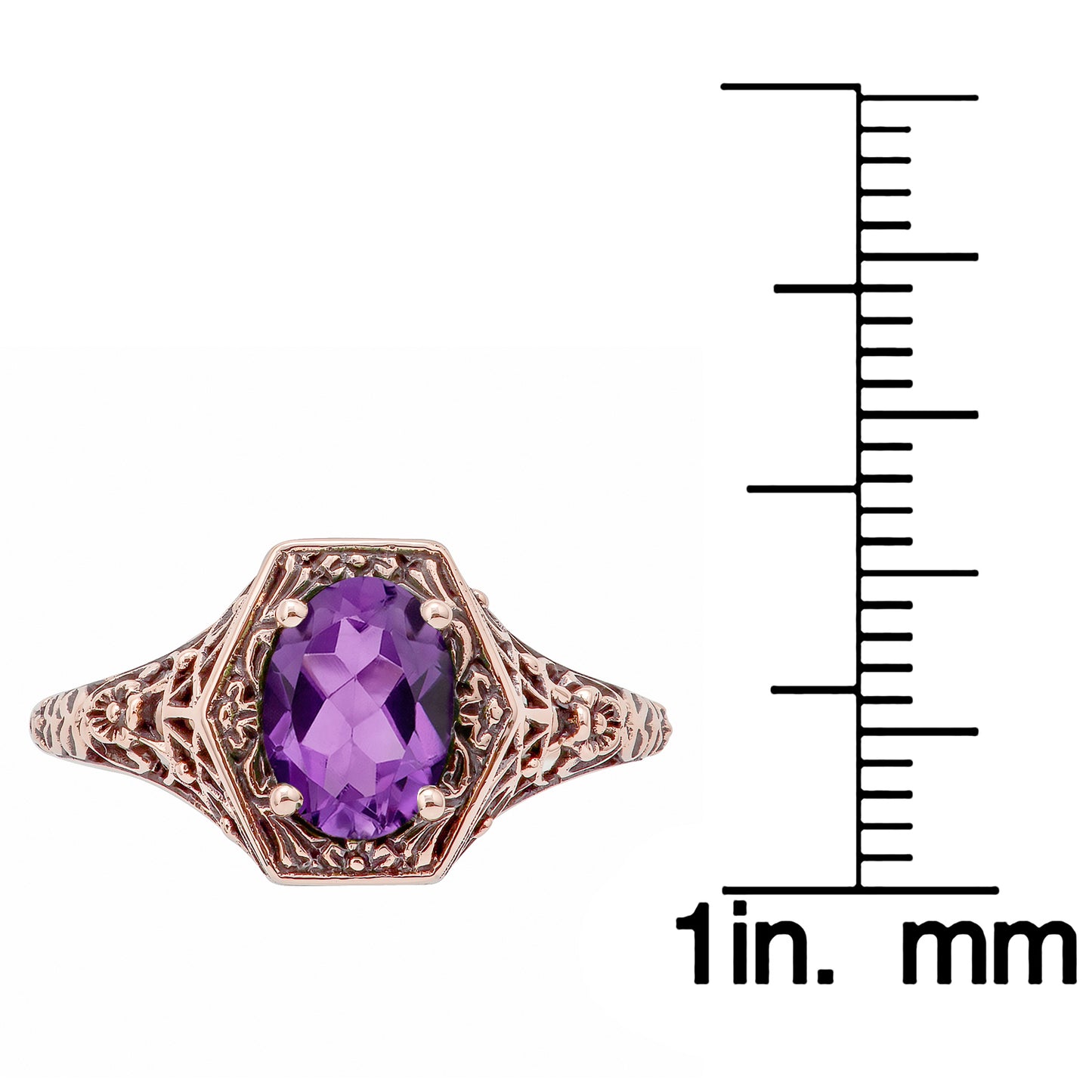 10k Rose Gold Vintage Style Genuine Oval Amethyst Filigree Ring