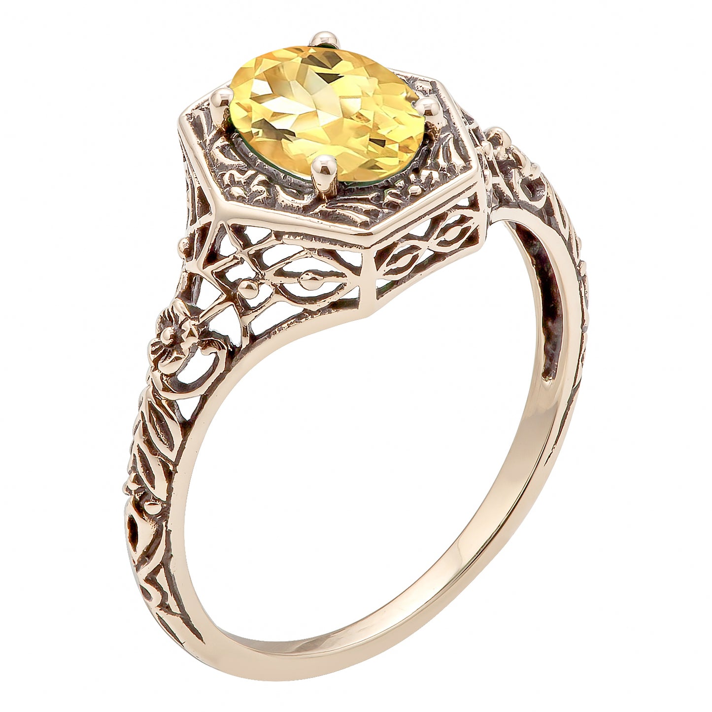 10k Yellow Gold Vintage Style Genuine Oval Citrine Filigree Ring