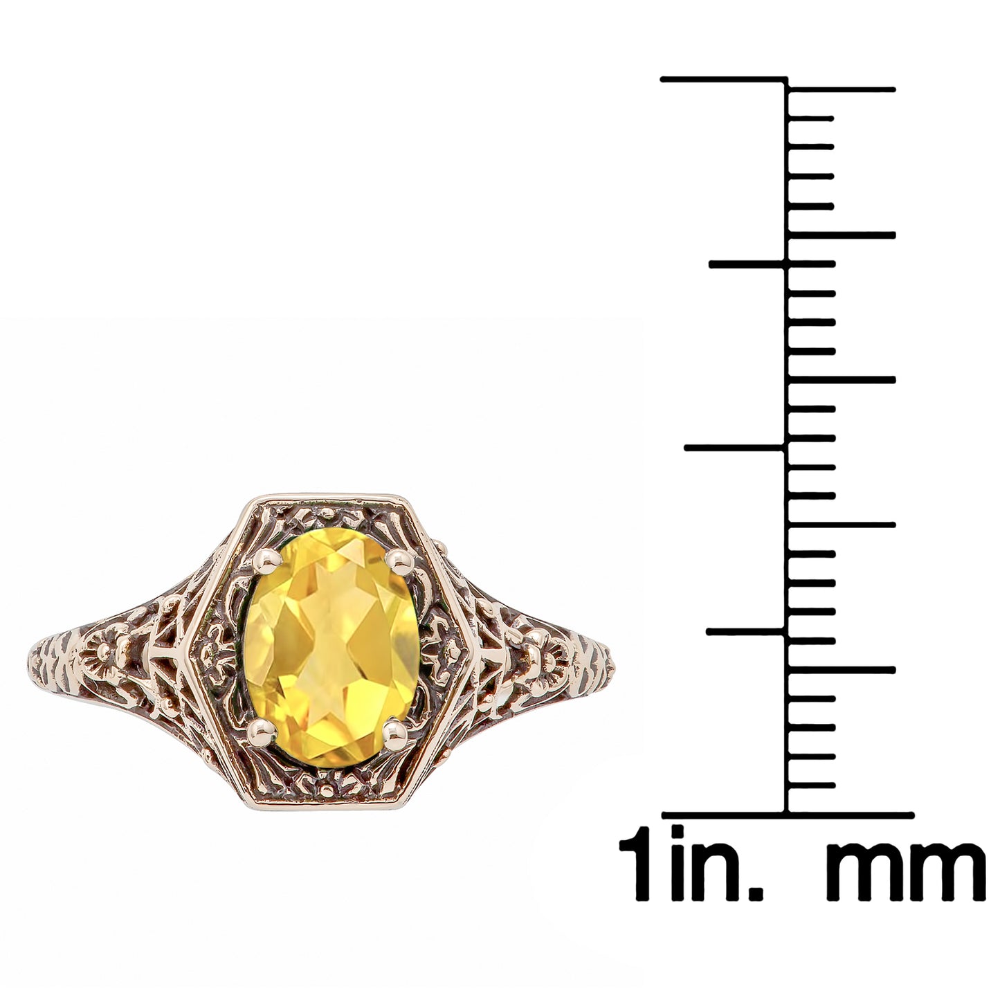 10k Yellow Gold Vintage Style Genuine Oval Citrine Filigree Ring