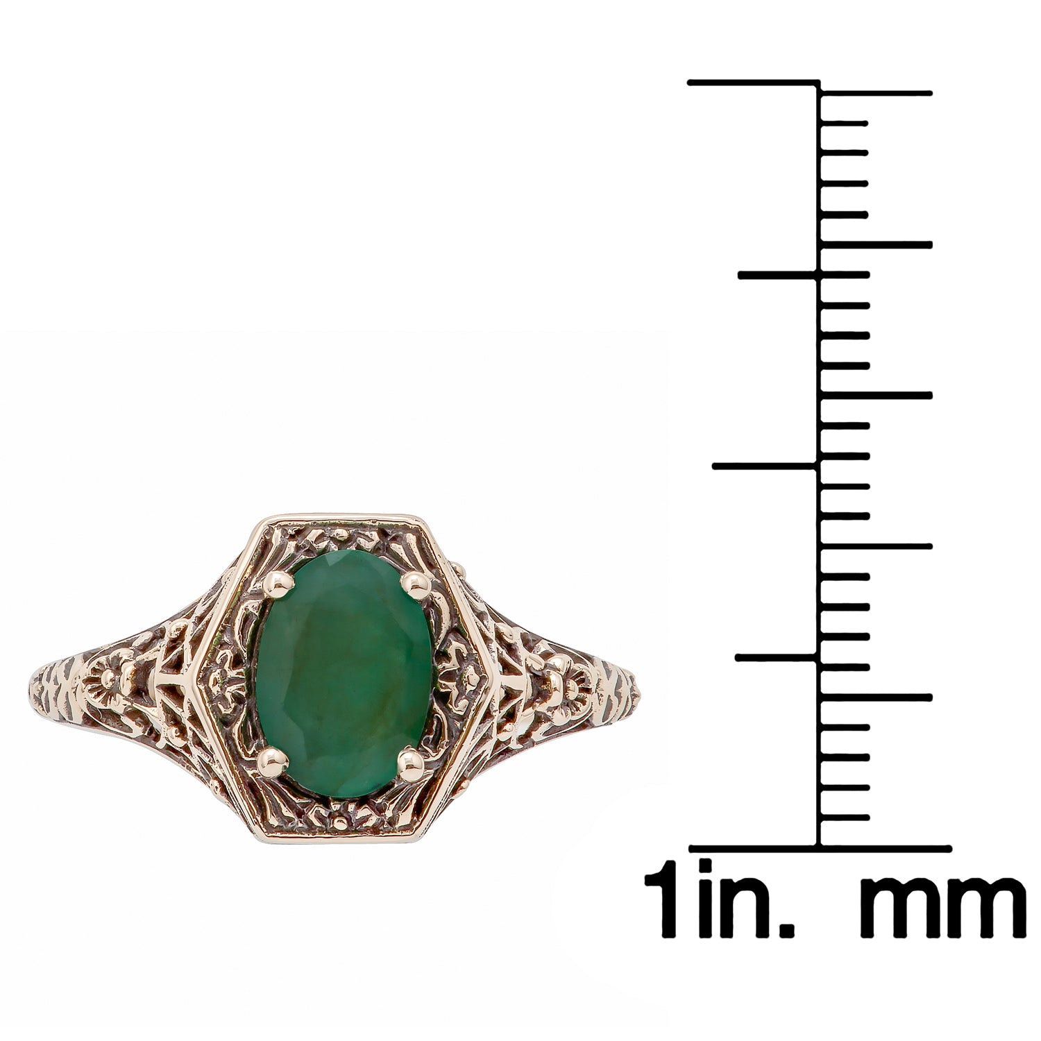 10k  Yellow Gold Vintage Style Genuine Oval Emerald Filigree Ring