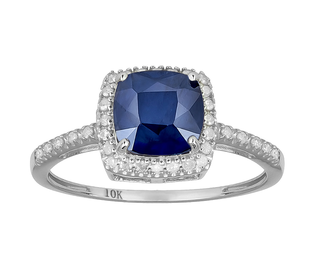 10k White Gold Genuine Cushion-cut 1.80ct Sapphire and Diamond Halo Ring