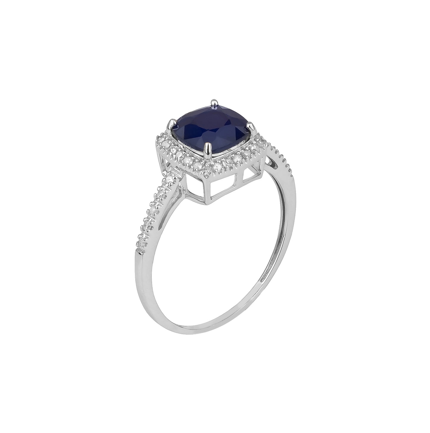 10k White Gold Genuine Cushion-cut 1.80ct Sapphire and Diamond Halo Ring