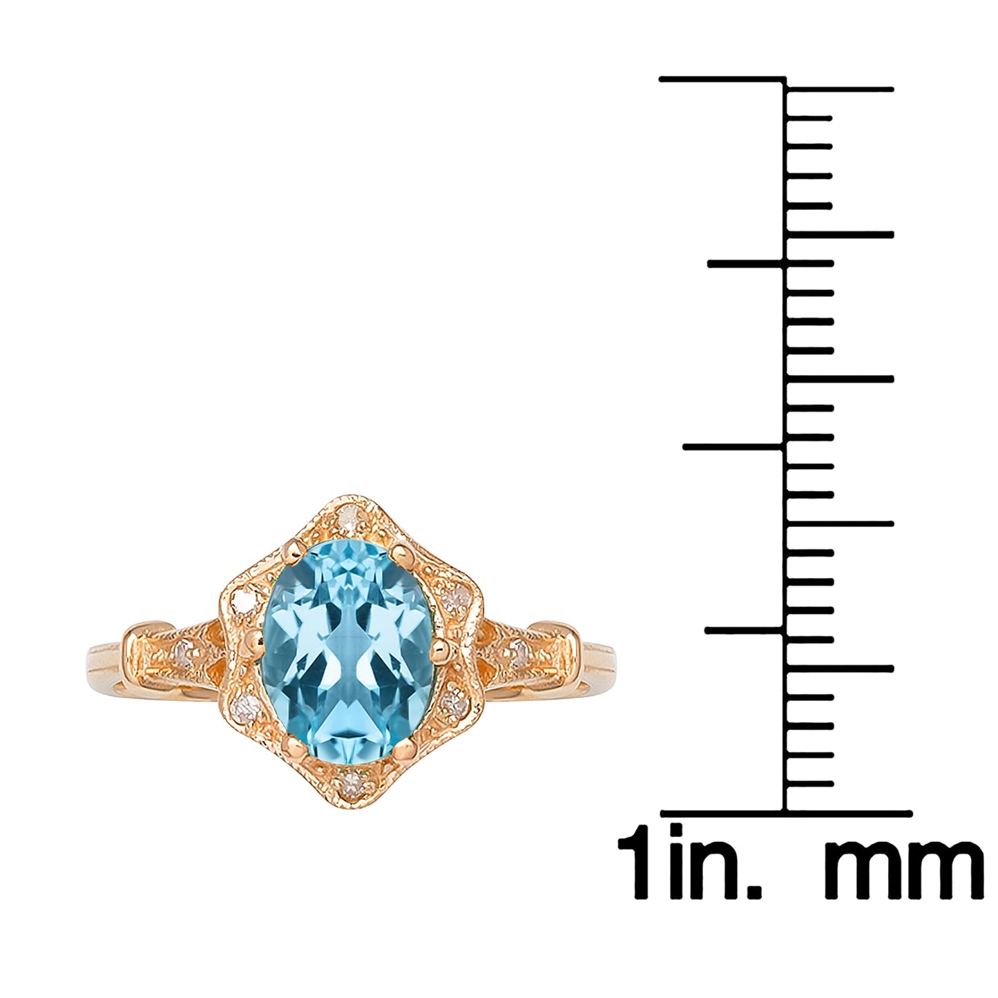 10k Yellow Gold Vintage Style Genuine Oval Blue Topaz and Diamond Halo Ring