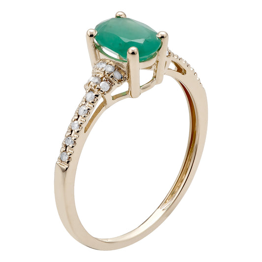 10k Yellow Gold Oval Emerald and Diamond Ring