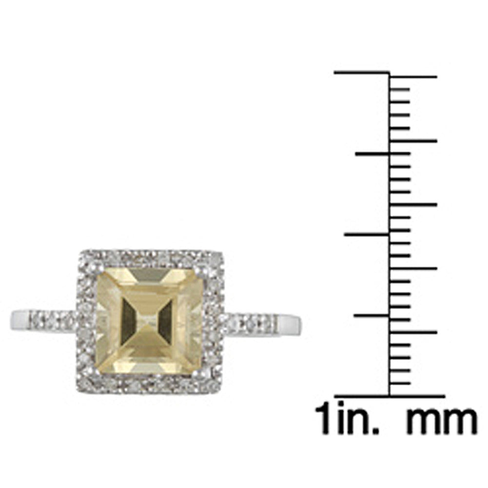 10k White Gold Square Citrine and Diamond Halo Ring
