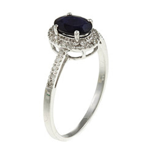 10k White Gold Oval Blue Sapphire and Diamond Halo Ring