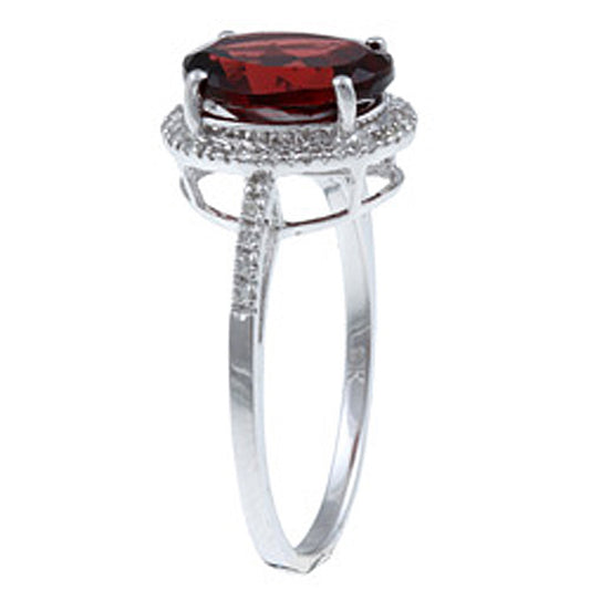 10k White Gold Oval Garnet and Diamond Halo Ring