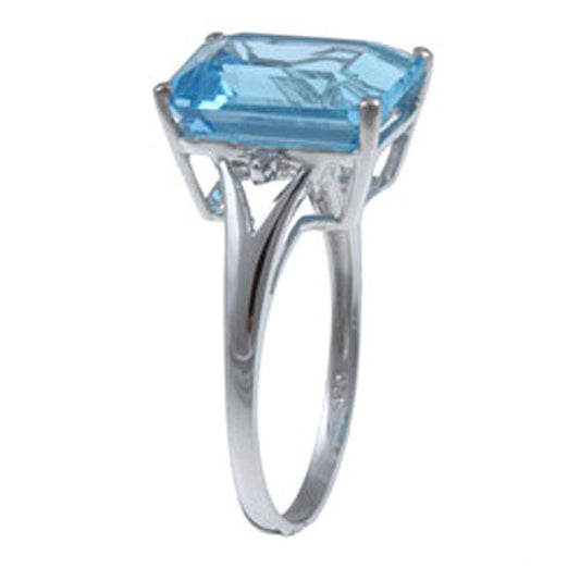 10k White Gold Emerald-Cut Blue Topaz and Diamond Accent Ring