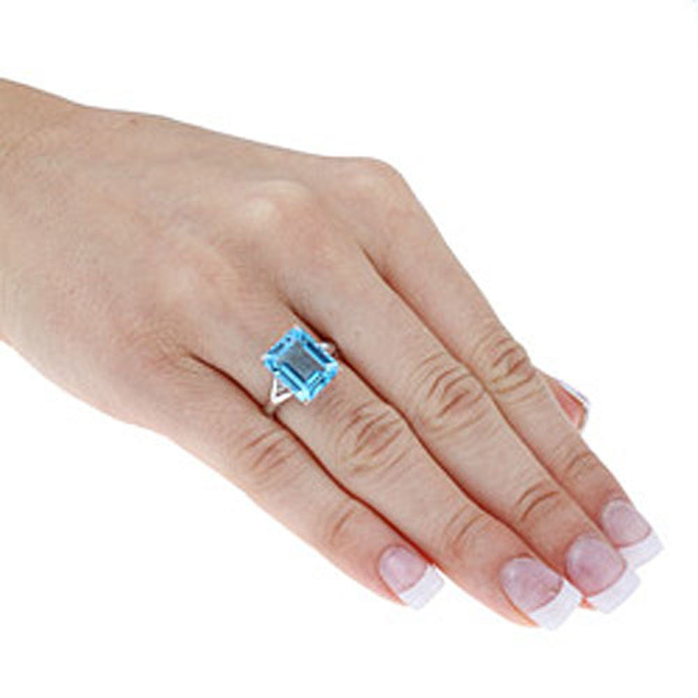 10k White Gold Emerald-Cut Blue Topaz and Diamond Accent Ring