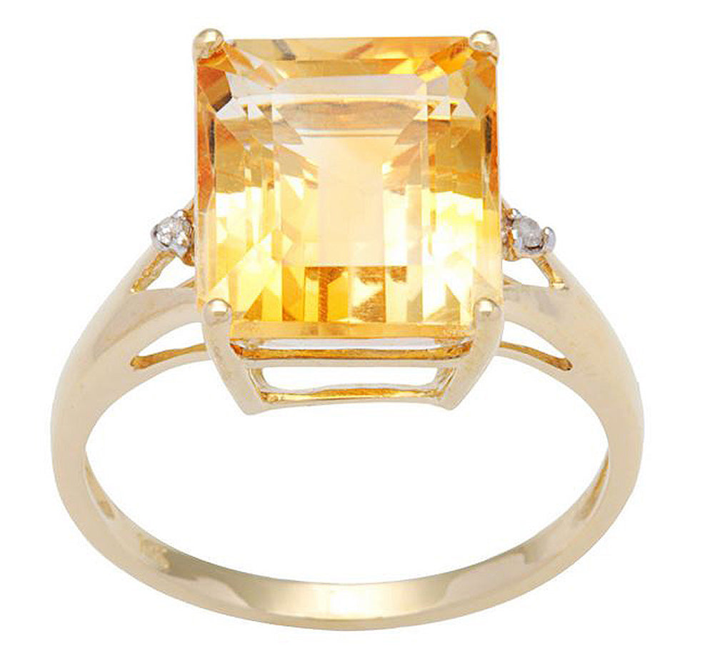 10k Yellow Gold Emerald-Cut Citrine and Diamond Accent Ring