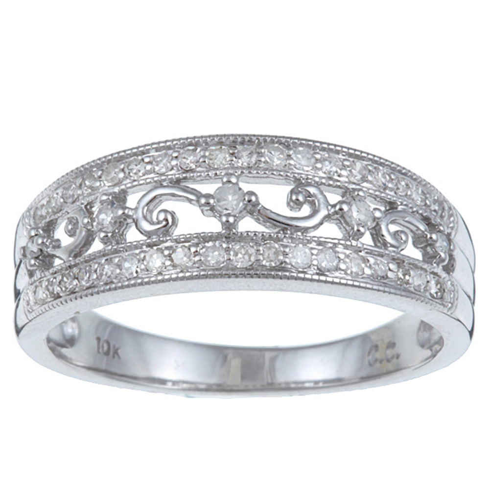10k White Gold Vintage Style Diamond Anniversary Ring (1/3 cttw, H-I Color, I1-I2 Clarity)