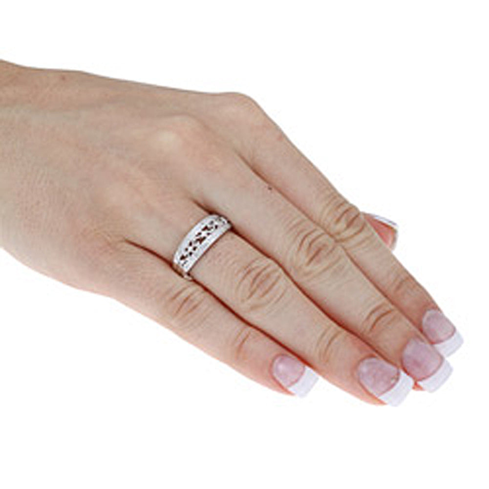10k White Gold Vintage Style Diamond Anniversary Ring (1/3 cttw, H-I Color, I1-I2 Clarity)