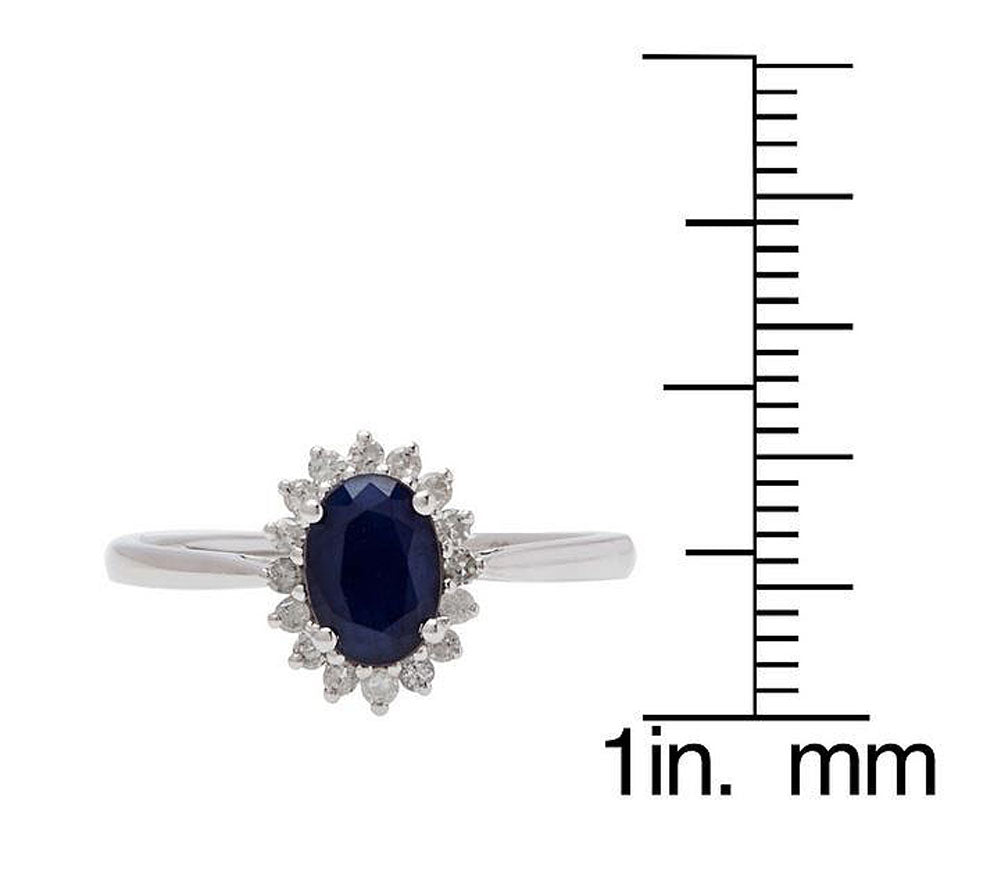 10k White Gold Oval Blue Sapphire and Halo Diamond Ring