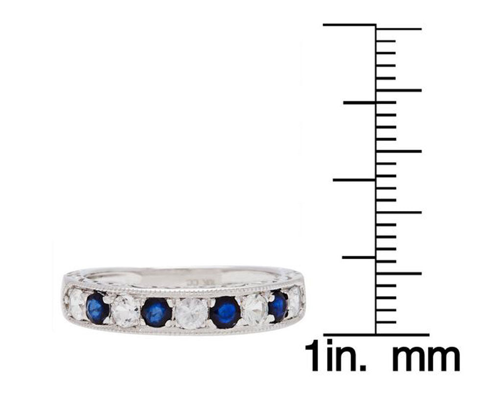 10k White Gold Sapphire and White Sapphire Vintage Style Anniversary Wedding Band