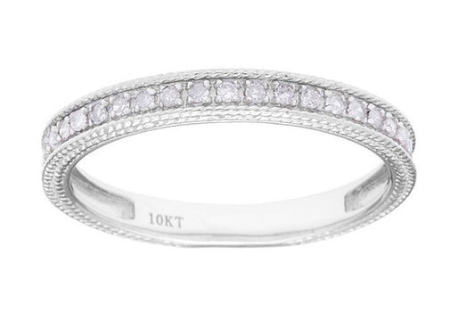 10k White Gold Vintage Style Diamond Wedding Anniversary Band (1/7 cttw, H-I Color, I1-I2 Clarity)